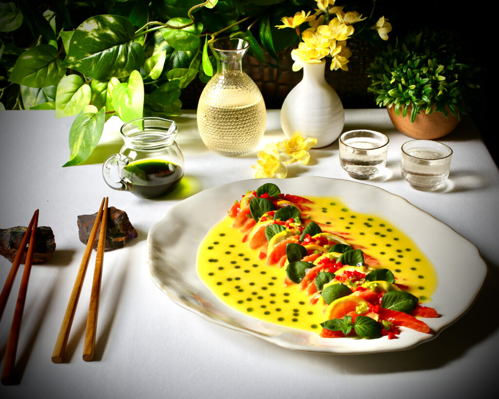 Salmon Crudo, Local Lemon Basil