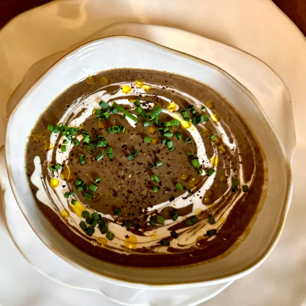 Black Beluga Lentil Soup, Black Garlic, Black Vinegar