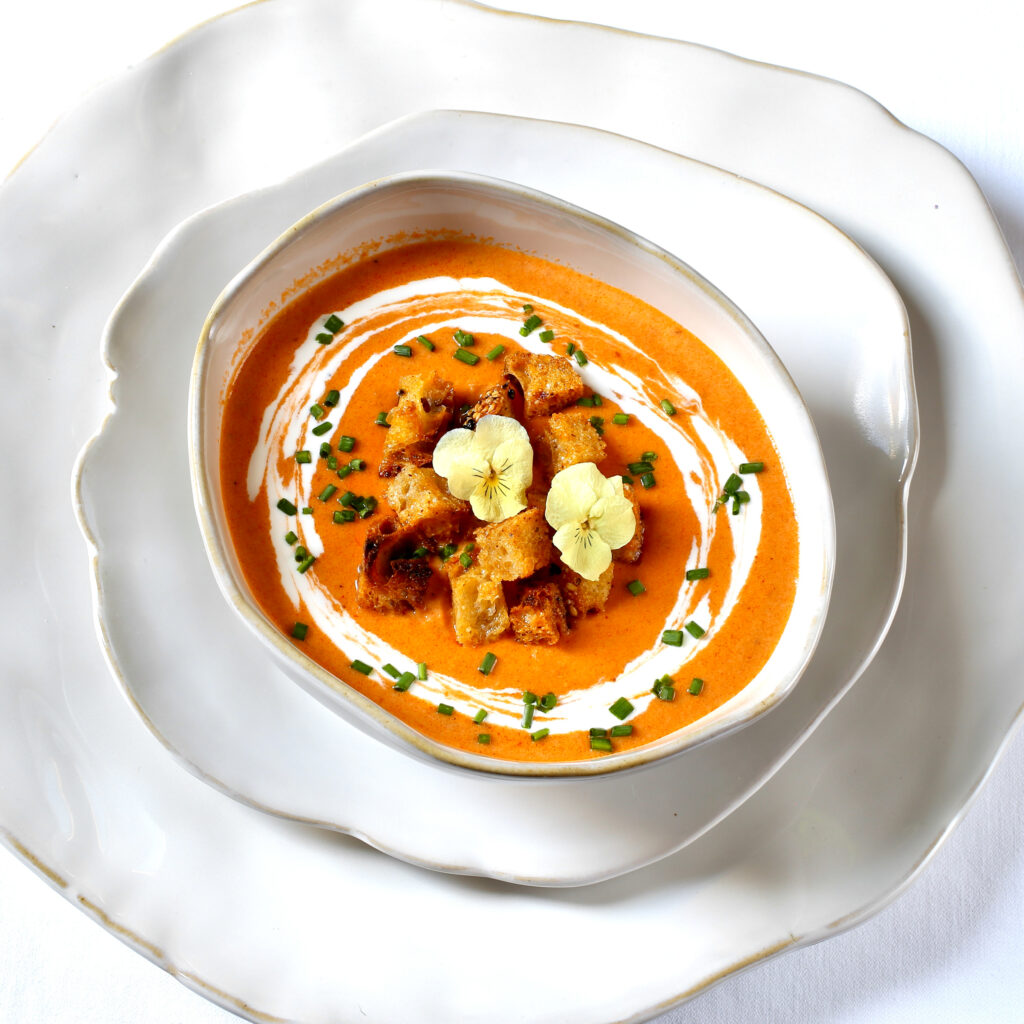 Shrimp Bisque with Old Bay Croutons