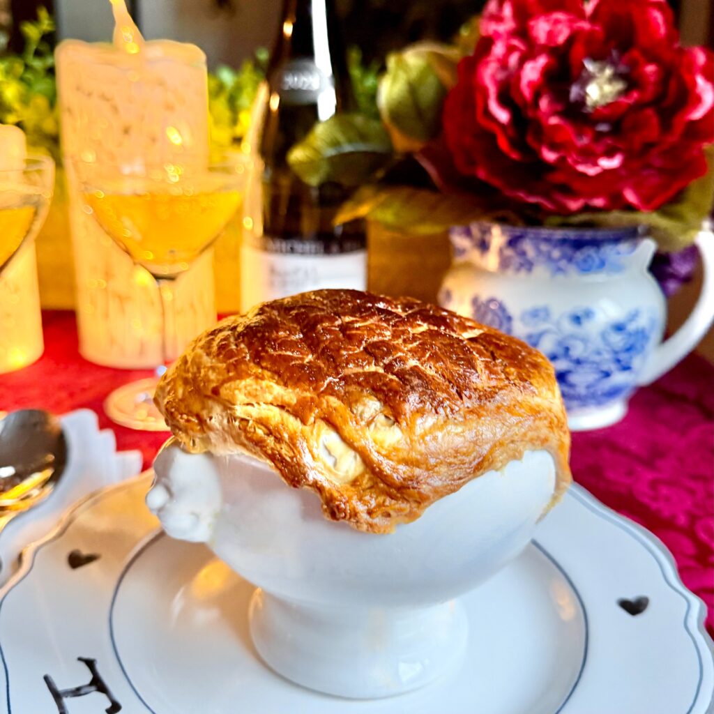 Chicken Truffle Soup with Puff Pastry Crust