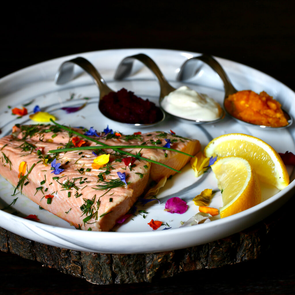 Cold Poached Salmon with Three Horseradish Sauces