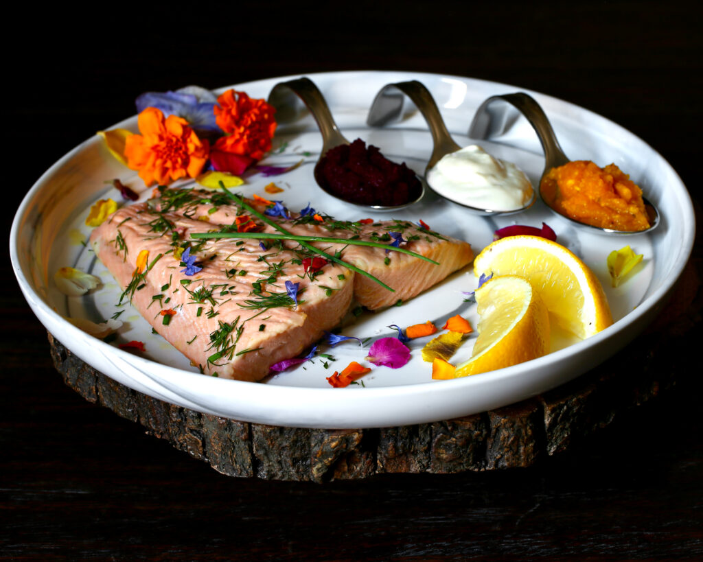 Cold Poached Salmon with Three Horseradish Sauces