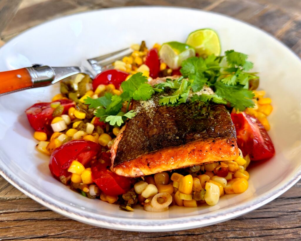 Sockeye Salmon with Hatch Chile Corn
