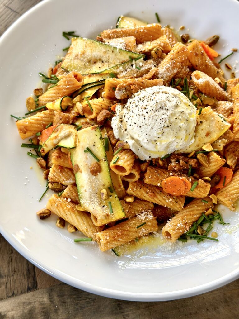 Rigatoni with Chorizo, Zucchini & Ricotta