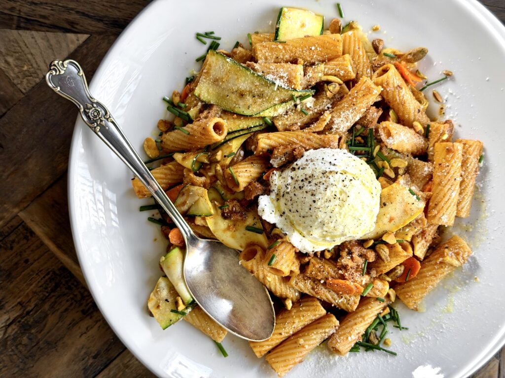Rigatoni with Chorizo, Zucchini & Ricotta