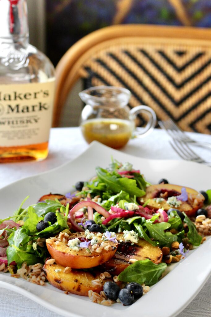 Grilled Peach Salad, Maple Bourbon Dressing