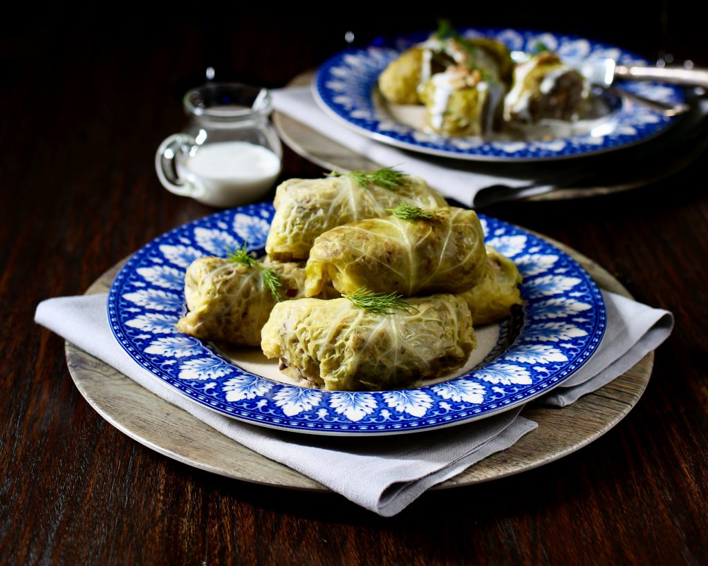 Stuffed Cabbage with Mexican Crema and Walnuts