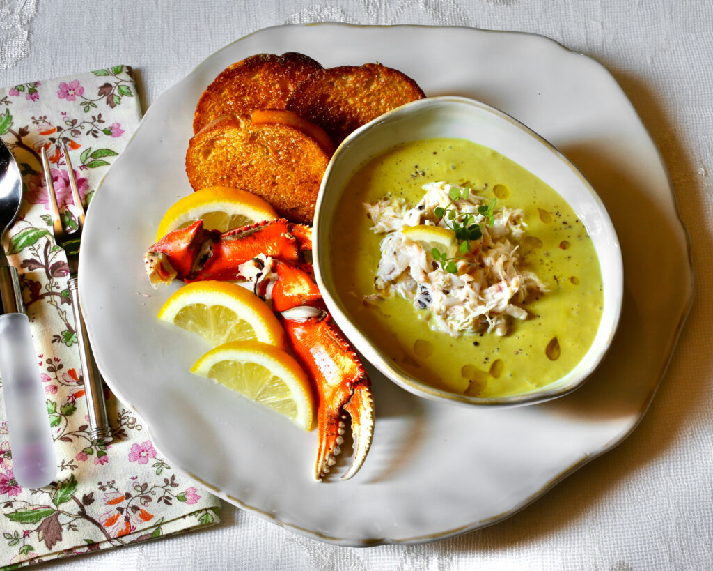 Chilled Zucchini Soup with Dungeness Crab