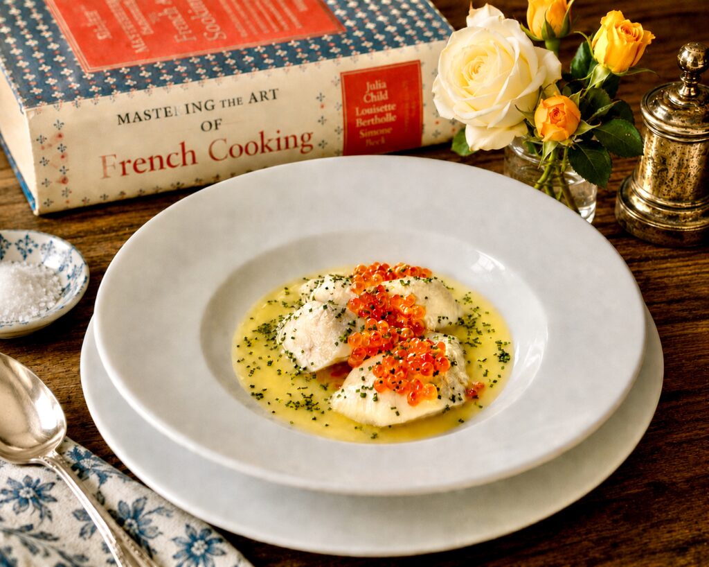 Poached Halibut Cheeks with Julia Child’s Beurre Blanc