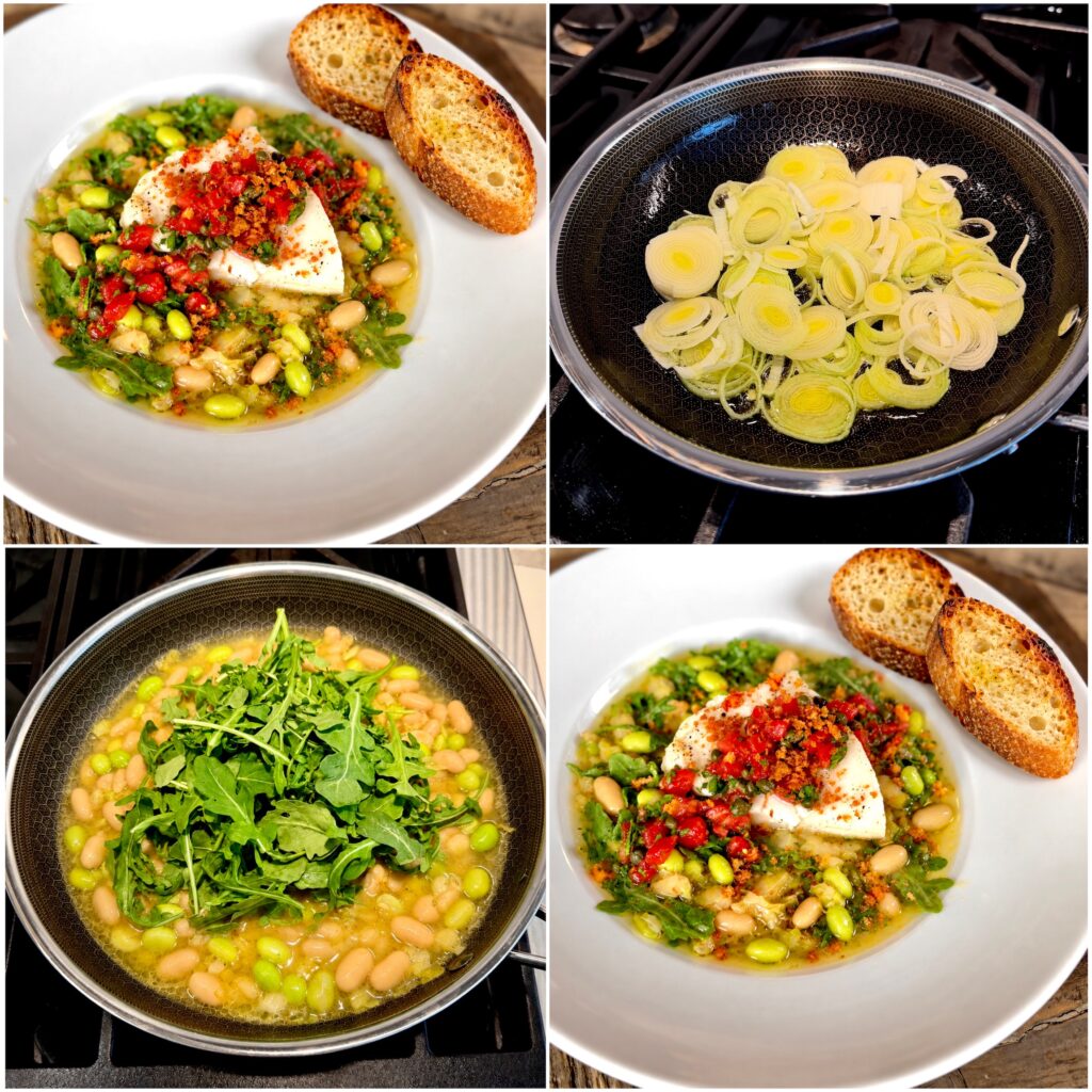 Steamed Sea Bass with Beans in Lemon-Leek Broth