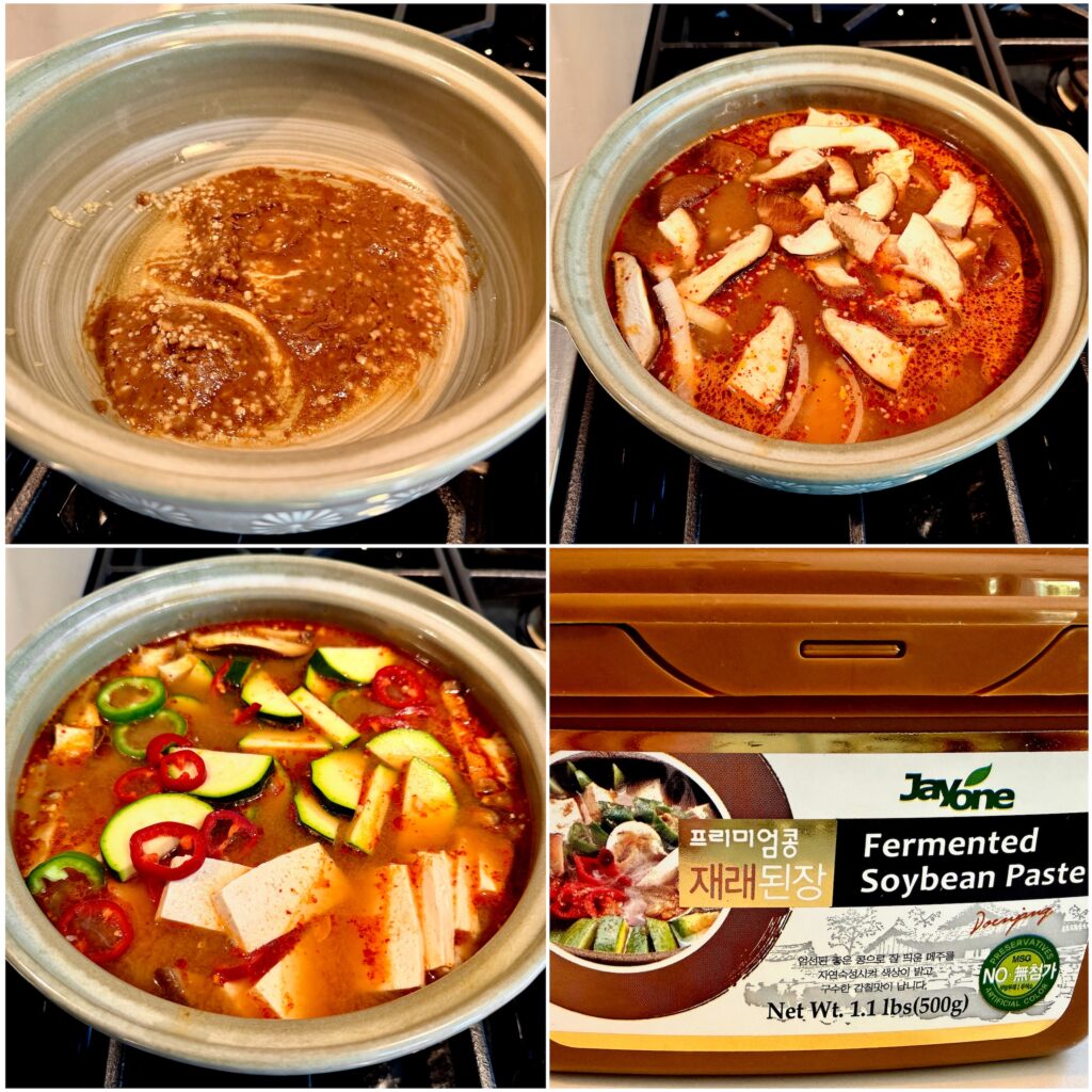 Seafood Doenjang Jjigae:
Korean Soybean Paste Stew with Mussels and Shrimp