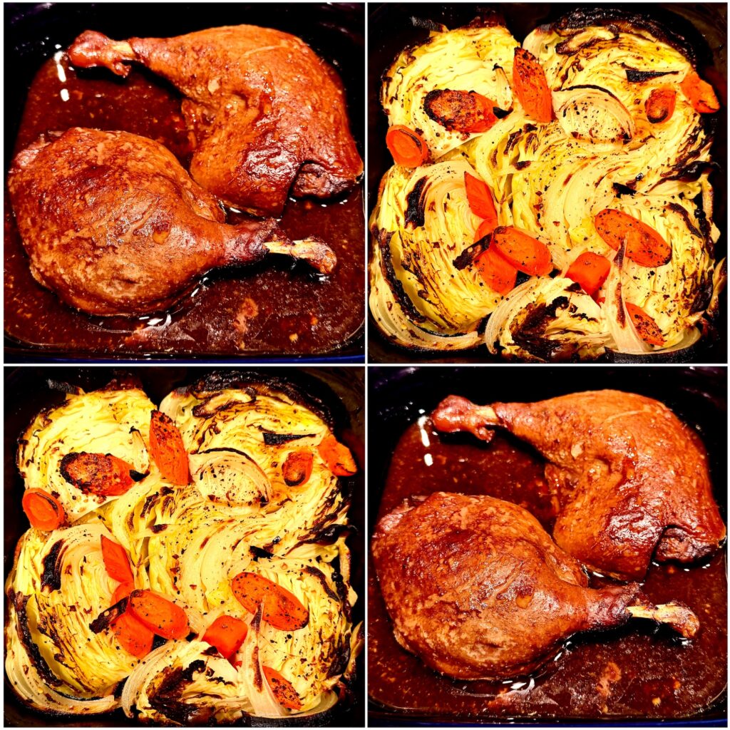 Char Siu Duck Leg over Braised Cabbage