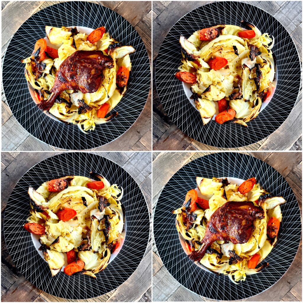 Char Siu Duck Leg over Braised Cabbage