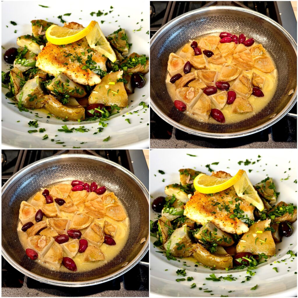 Margaritaville's Halibut with Artichoke Ragout