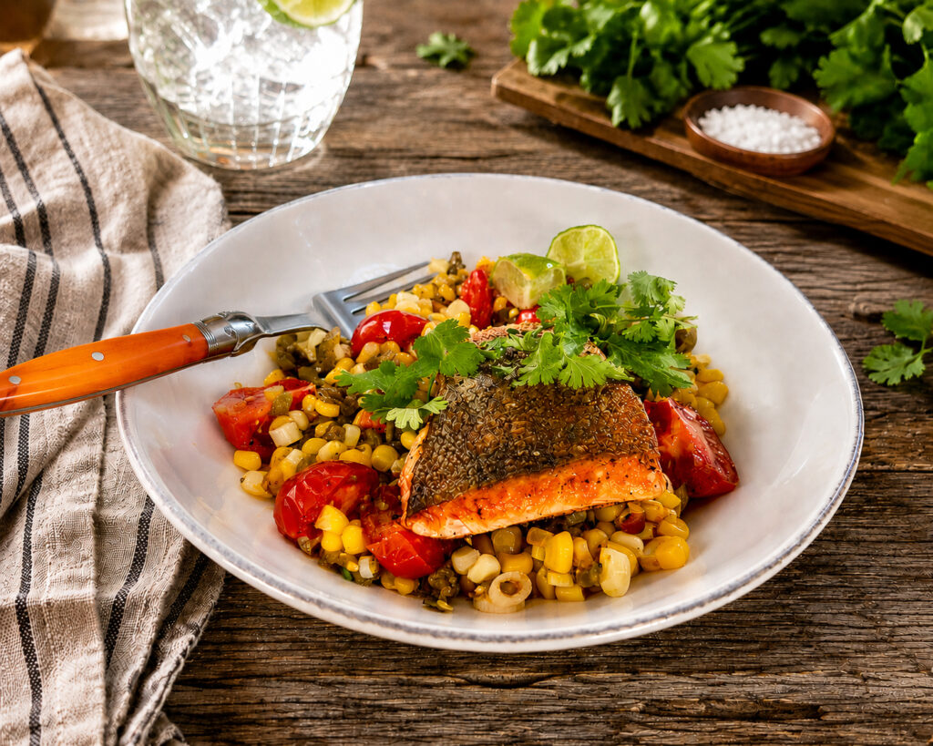 Sockeye Salmon with Hatch Chile Corn